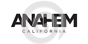 Anaheim, California, USA typography slogan design. America logo with graphic city lettering for print and web