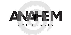 Anaheim, California, USA typography slogan design. America logo with graphic city lettering for print and web photo