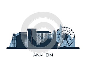 Anaheim skyline, monochrome silhouette. photo