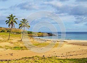 Anakena Beach on Easter Island, Chile