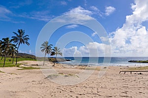 The Anakena Beach in Easter Island, Chile