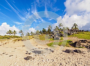 Landscape of Anakena on Easter Island, Chile