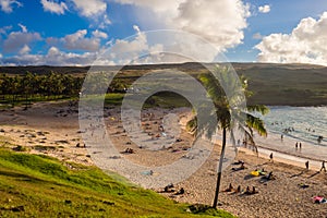 Anakena beach in Easter island in a sunny day