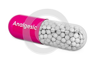 Analgesic Drug, capsule with analgesic. 3D rendering
