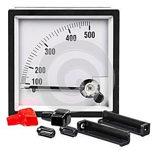 Analog ammeter or voltmeter with a dial, arrow and accessories