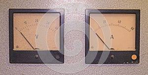 Analog ampere meter or amp meter and analog voltmeter