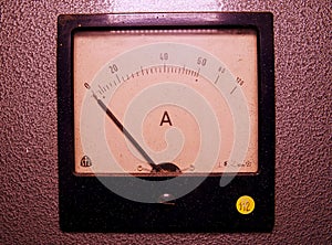 Analog ampere meter or amp meter. Close-up