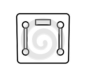 Analog body weight scale icon. Mechanical scale. Outline object isolated on white background. Icon for web