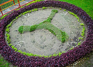 Analog clock make with the help of tree's inside the park in Haridwar India, Clock inside the park