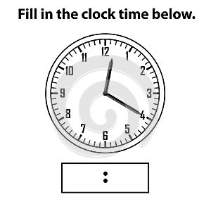 Analog clock. What is the time, write the Learning clock, and math worksheet.