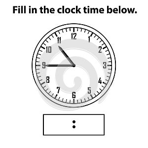 Analog clock. What is the time, write the Learning clock, and math worksheet.