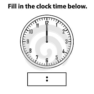 Analog clock. What is the time, write the Learning clock, and math worksheet