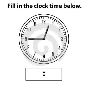 Analog clock. What is the time, write the Learning clock, and math worksheet.