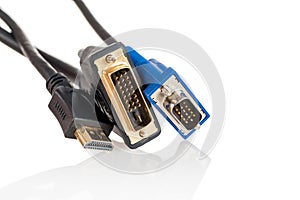 Analog and digital video cables, vga, dvi, hdmi, cables connectors for connecting a display, monitor, TV, projector to a computer,