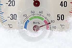 Analog hygrometer on snow to measure relative humidity