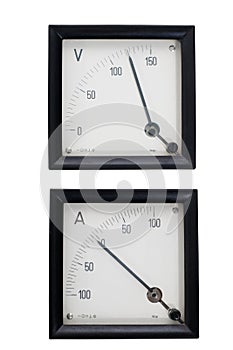 Analog instruments ammeter and voltmeter isolated on white