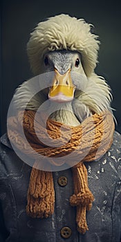 Analog Portrait Of A Duck In Knitwear: A Photographic Masterpiece