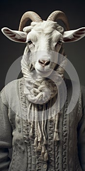 Analog Portrait Of A Stylish Goat In Knitwear