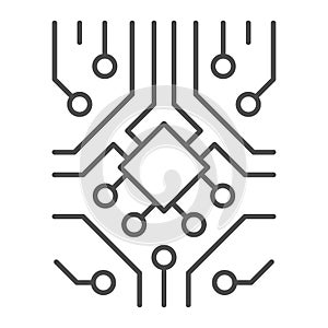 Analog processor circuit with diode and microchip thin line icon, electronics concept, PCB vector sign on white