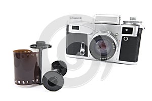 Analog rangefinder camera with 35mm film photo