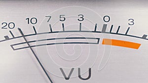 Analog signal indicator with arrow. Meter of the audio signal in decibels.