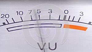 Analog signal indicator with arrow. Meter of the audio signal in decibels.