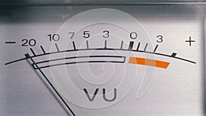 Analog signal indicator with arrow. Meter of the audio signal in decibels.