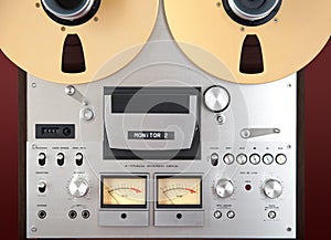 Analog Stereo Open Reel Tape Deck Recorder VU Meter Closeup