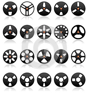 Analog Stereo Tape Reels Icon set, Vector