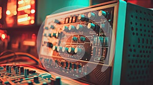 Analog synthesizer crafting electronic music in a studio