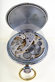 Analog watch interior. Cogs mechanism of the old clock