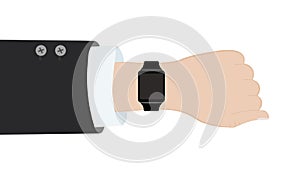 Analog watch and smart watch on businessman s hand. Flat style business background with icons for your design