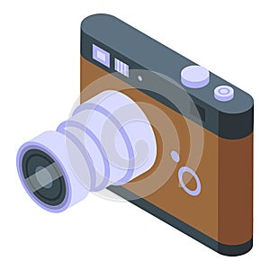 Analogue camera icon isometric vector. Retro device