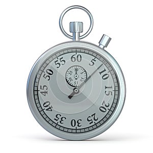 Analogue metal stopwatch on the white background. 3D