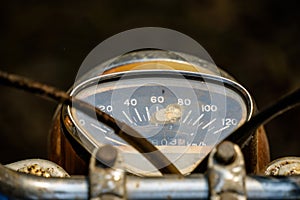 Analogue speedometer of vintage Japanese motorcycle