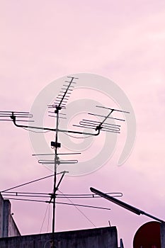 Analogue TV antenna silhouette in lower angle