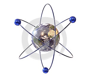 Analogy of the earth and the atom, 3d illustration