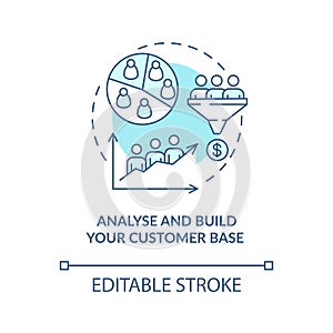 Analyse and build customer base blue concept icon