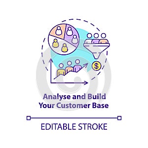 Analyse and build customer base concept icon