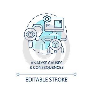 Analyse causes and consequences turquoise concept icon