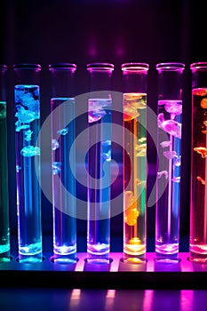 Analysing glass test tubes samples in a science laboratory