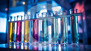 Analysing glass test tubes samples in a science laboratory