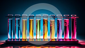 Analysing glass test tubes samples in a science laboratory