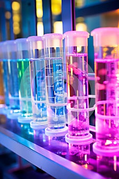 Analysing glass test tubes samples in a science laboratory