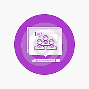 Analysis, argument, business, convince, debate White Glyph Icon in Circle. Vector Button illustration