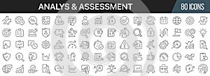 Analysis and assessment line icons collection. Big UI icon set in a flat design. Thin outline icons pack. Vector illustration