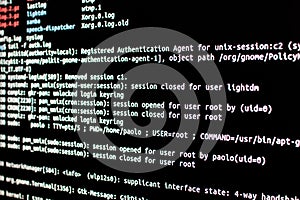 Linux server check. Analysis of authentication log files in an operating system. photo