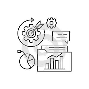 Analysis black line icon. Analytics and graph, chart. Sign for web page, app. UI UX GUI design element. Editable stroke