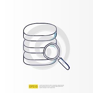 analysis concept doodle gradient fill line icon with magnifier and data server. Statistics science technology, digital marketing