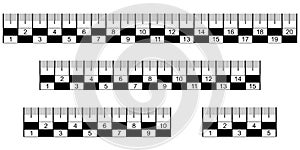 Analysis crime scene judicial measuring ruler, vector set ruler lines for inspection of the crime scene and fixing the dimensions